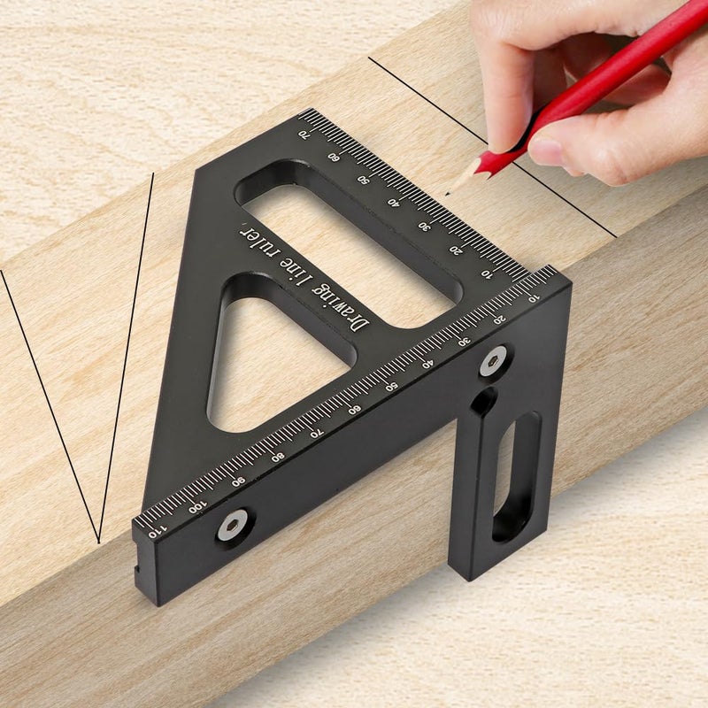 KETIPED Metric 3D Multi-Angle Measuring Ruler,45/90 Degree Aluminum Alloy Woodworking Square Protractor, Miter Triangle Ruler High Precision Layout Measuring Tool for Engineer Carpenter,002BK - Image 1